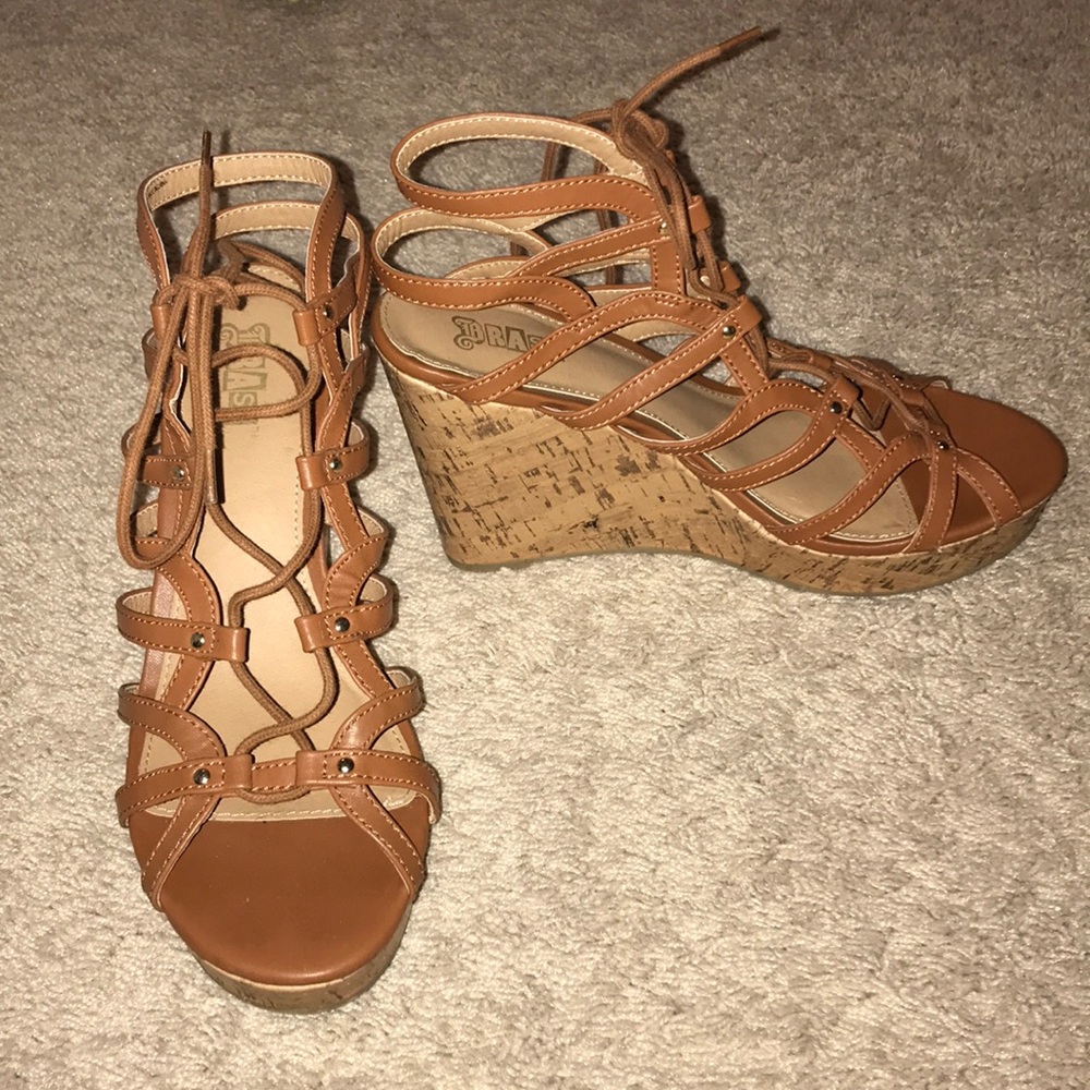 Brown lace up wedges